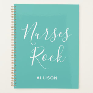 Nurses Medical Teal White Script Personalised Planner