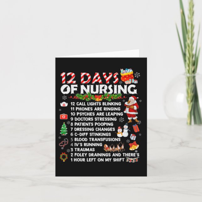 Nurses Merry Christmas Fun 12 Days Of Nursing Xmas Card (Front)