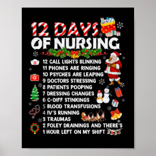 Nurses Merry Christmas Fun 12 Days Of Nursing Xmas Poster