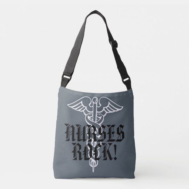NURSES ROCK cross body bag with caduceus symbol (Front)