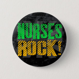 Nurses Rock, Orange and Green Fun 6 Cm Round Badge