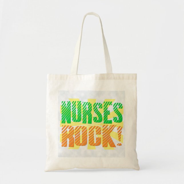 Nurses Rock, Orange and Green Fun Tote Bag (Front)
