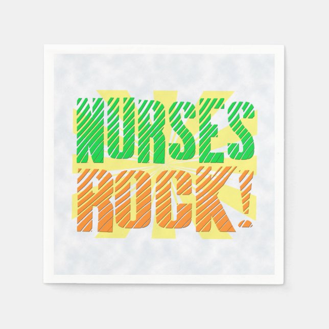 Nurses Rock, Orange/Green Fun Nurse Napkin (Front)