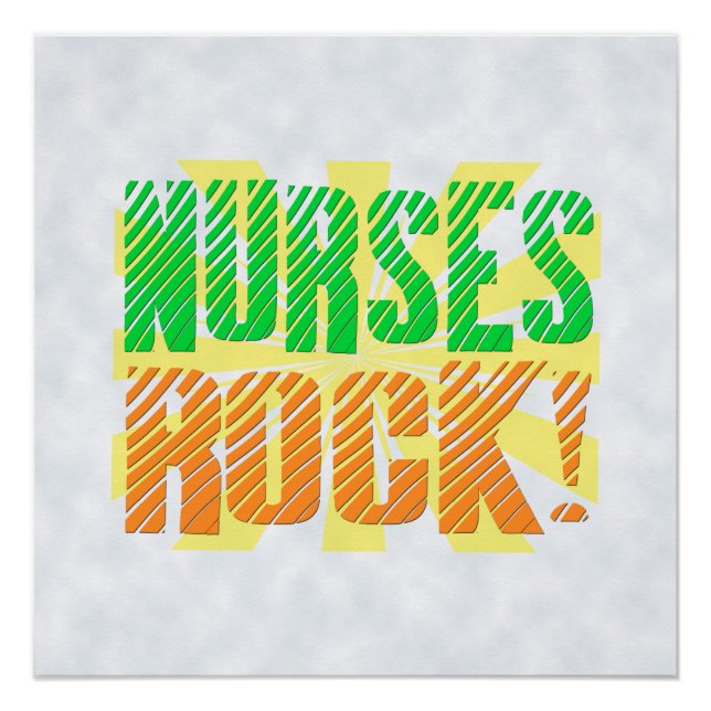 Nurses Rock, Orange/Green Fun Nurse Poster (Front)