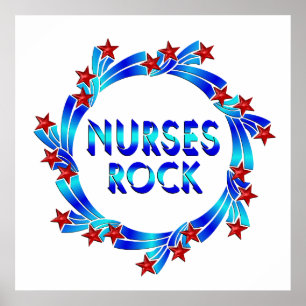 Nurses Rock Red Stars Poster