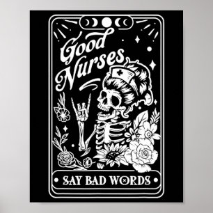 Nurses Say Bad Words Funny Nurse Skeleton Tarot Ca Poster