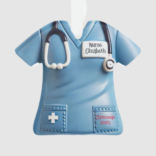 Nurses Scrubs Shirt Personalised Christmas Ornamen Ornament