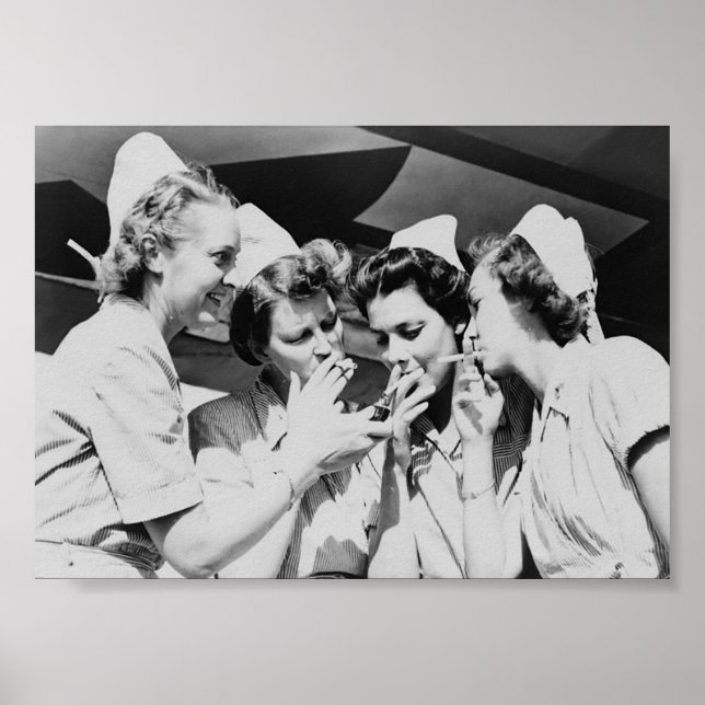 Nurses Smoking Vintage Photograph 7x5in Poster (Front)