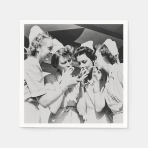 Nurses Smoking Vintage Photograph Napkin