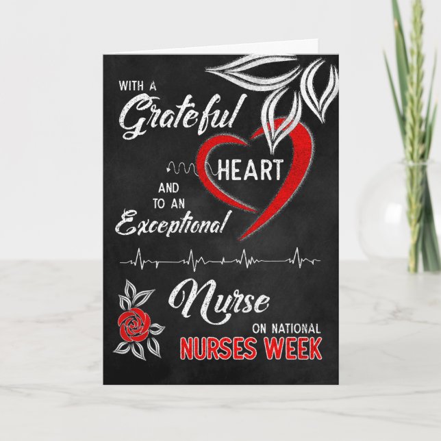 Nurses Week Grateful Red Heart White Rose Chalk Thank You Card (Front)