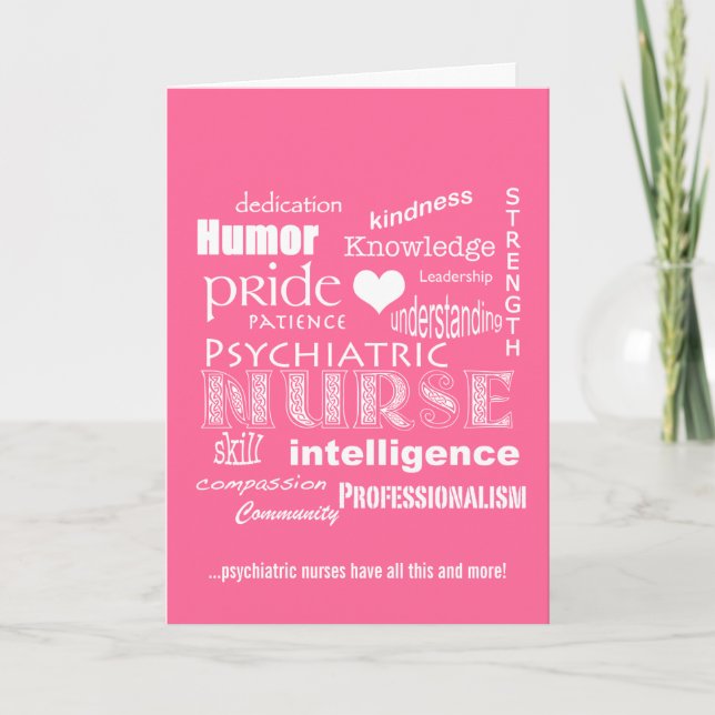 Nurses Week-Psychiatric Nurse Word Cloud-Pink Thank You Card (Front)