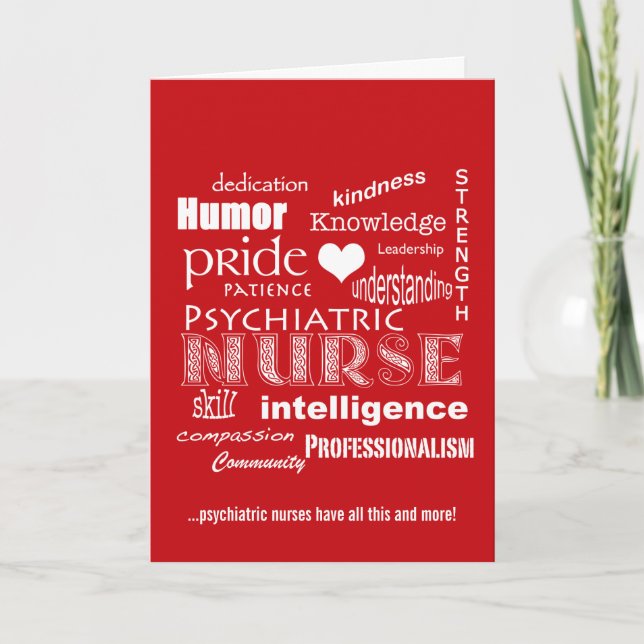 Nurses Week-Psychiatric Nurse Word Cloud-Red Thank You Card (Front)