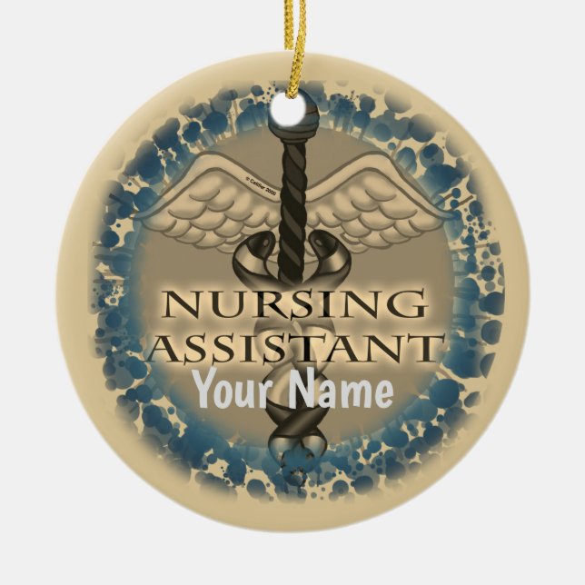 Nursing Assistant Caduceus Ceramic Tree Decoration (Front)