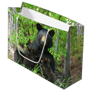 Nursing Black Bear and Twin Cubs  Large Gift Bag