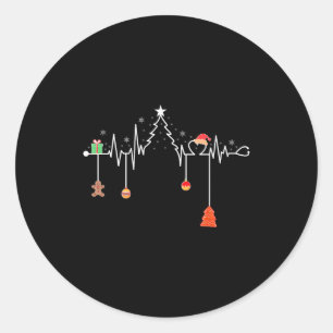 Nursing Christmas Shirt Christmas Tree Heartbeat F Classic Round Sticker