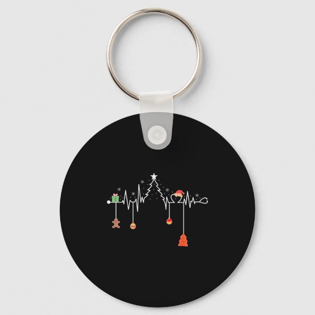Nursing Christmas Shirt Christmas Tree Heartbeat F Key Ring (Front)