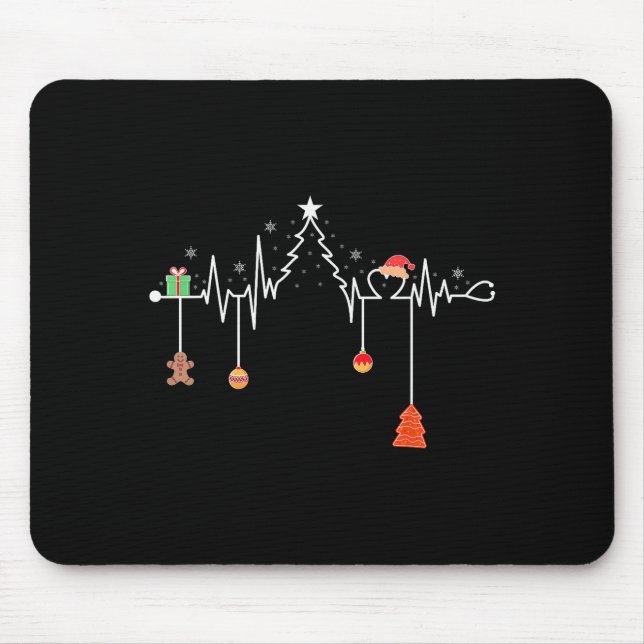 Nursing Christmas Shirt Christmas Tree Heartbeat F Mouse Mat (Front)