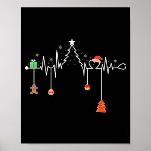Nursing Christmas Shirt Christmas Tree Heartbeat F Poster