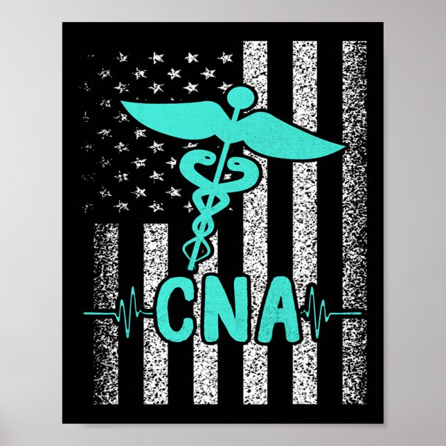 Nursing Cna Certified Nurse Istant American Flag V Poster (Front)