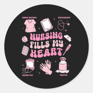 Nursing Fills My Heart Valentine Classic Round Sticker