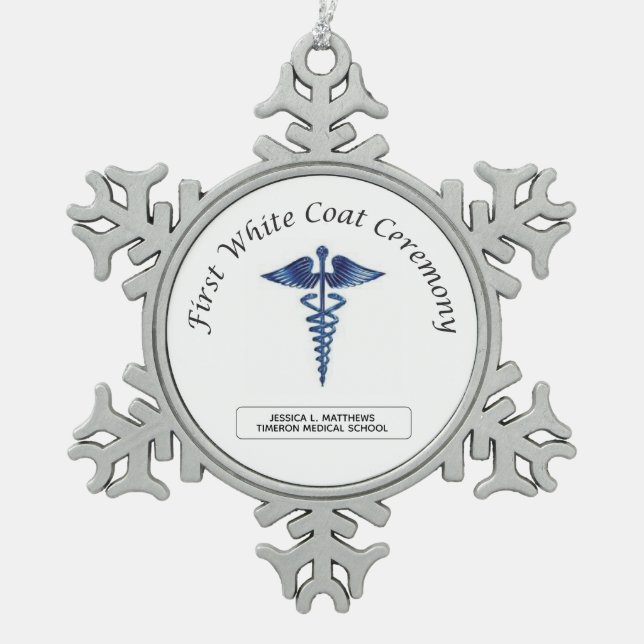 Nursing First White Coat Ceremony Snowflake Pewter Christmas Ornament (Front)
