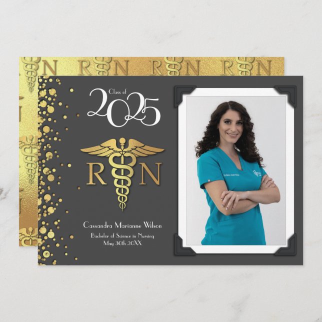 Nursing Gold Graduation Announcement Grey (Front/Back)