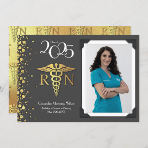 Nursing Gold Graduation Announcement Grey