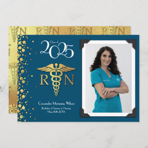 Nursing Gold Graduation Announcement Navy Blue