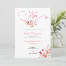 Nursing Graduation Invitation Pink Flowers