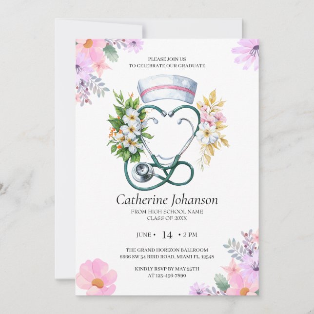 Nursing Graduation Invitation | RN BSN Nurse Party (Front)