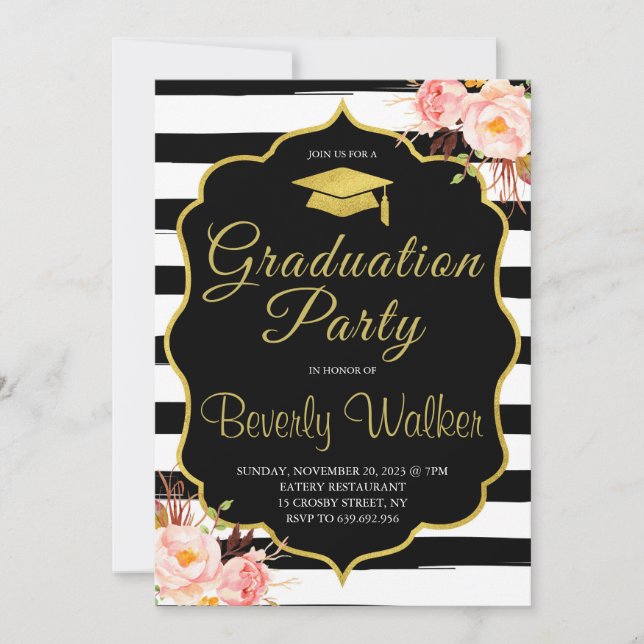 Nursing Graduation Invitations Gold & Black (Front)