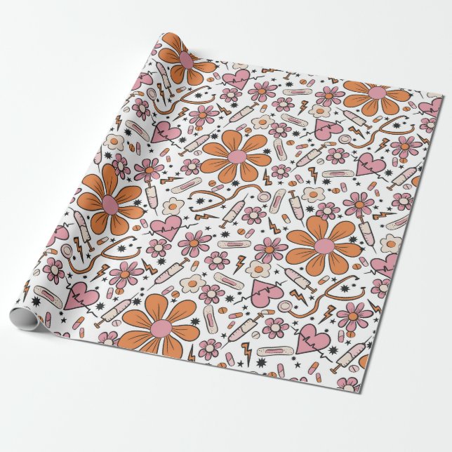 Nursing Graduation Party Wrapping Paper Healthcare (Unrolled)