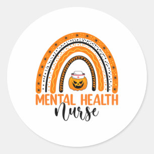 Nursing Halloween Pumpkin Rainbow Mental Health Nu Classic Round Sticker
