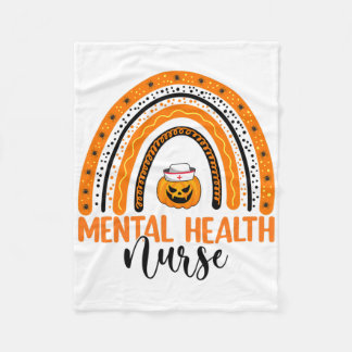 Nursing Halloween Pumpkin Rainbow Mental Health Nu Fleece Blanket
