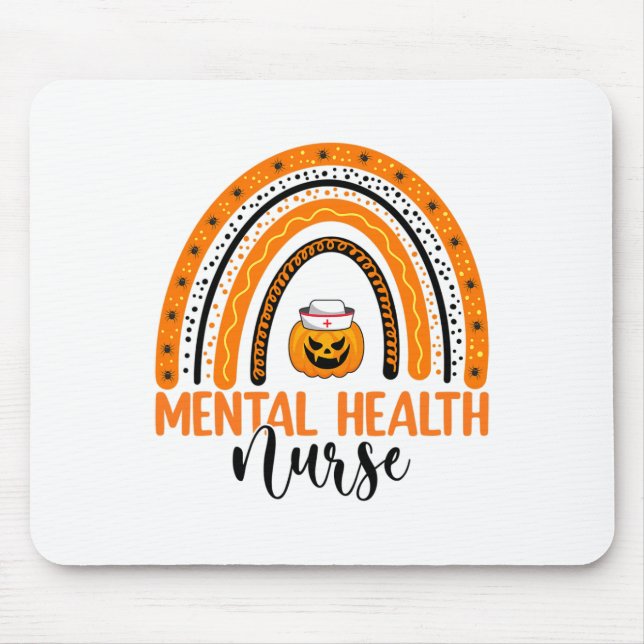 Nursing Halloween Pumpkin Rainbow Mental Health Nu Mouse Mat (Front)