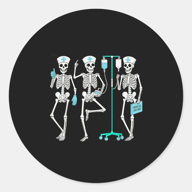 Nursing Halloween Skeleton Nurse Healthcare Soky N Classic Round Sticker (Front)