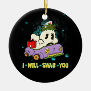 Nursing I Will Swab You Halloween Nurse Funny Ghos Ceramic Tree Decoration