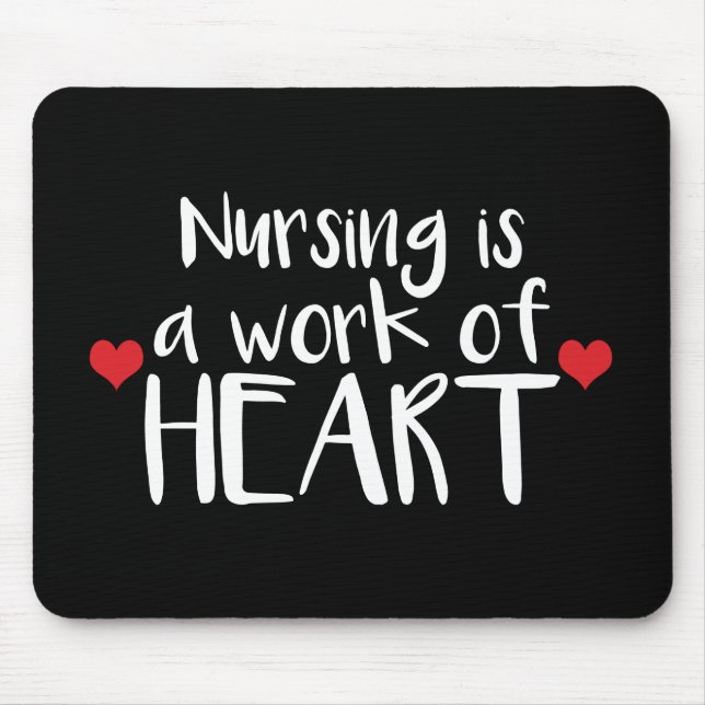 Nursing is a Work of Heart - Red Hearts on Black Mouse Mat (Front)
