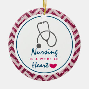 Nursing is a work of Heart Saying w/ Stethoscope Ceramic Tree Decoration