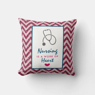 Nursing is a work of Heart Saying w/ Stethoscope Cushion