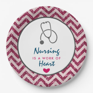 Nursing is a work of Heart Saying w/ Stethoscope Paper Plate