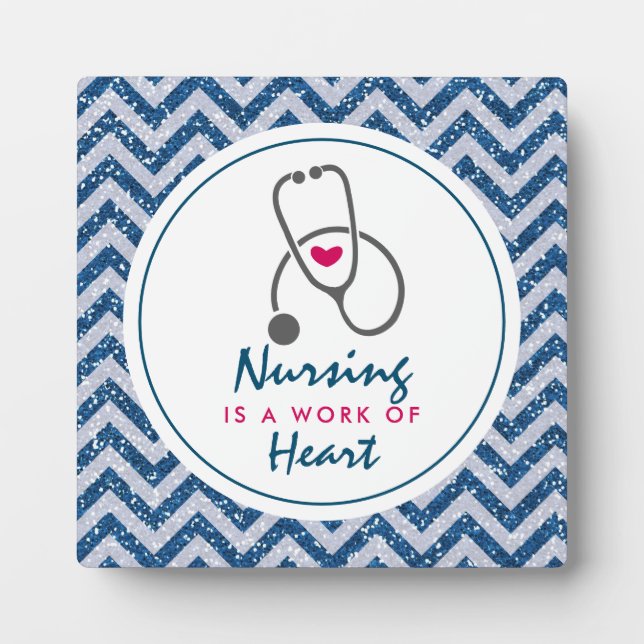 Nursing is a work of Heart Saying w/ Stethoscope Plaque (Front)