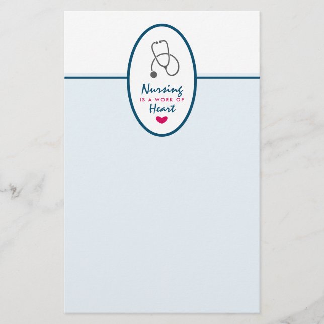 Nursing is a work of Heart Saying w/ Stethoscope Stationery (Front)