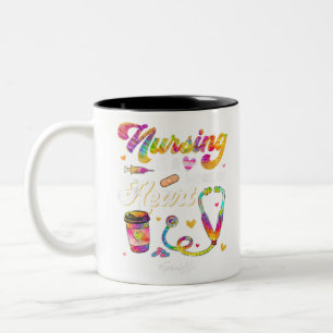 Nursing Is Work Of Heart Scrub Tie Dye Stethoscope Two-Tone Coffee Mug