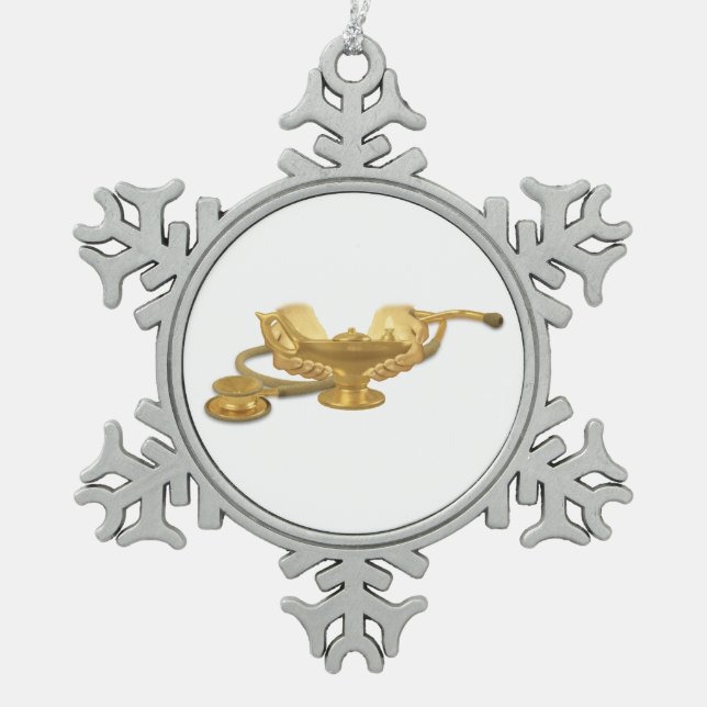 Nursing Lamp Snowflake Pewter Christmas Ornament (Front)