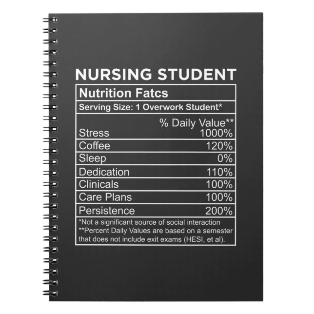 Nursing Life | Nursing Student Nutrition Facts Notebook (Front)