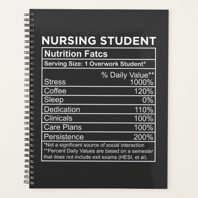 Nursing Life | Nursing Student Nutrition Facts Planner (Front)