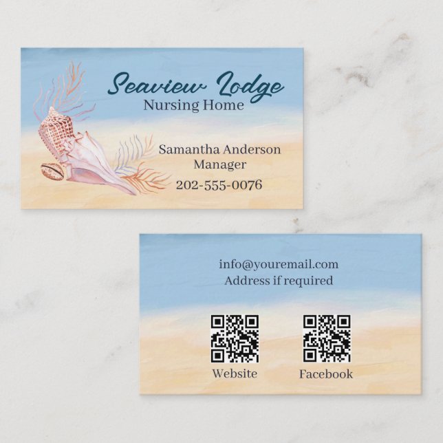 Nursing Medical Care QR Codes Seashell Beach  Business Card (Front/Back)