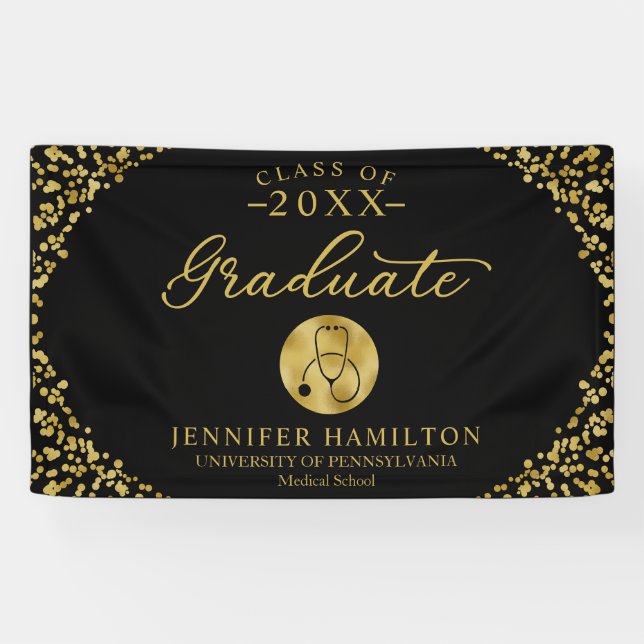 Nursing Medical School Black Gold Graduation Banner (Horizontal)