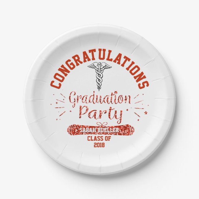 Nursing Medical School Red Graduation Party Paper Plate (Front)